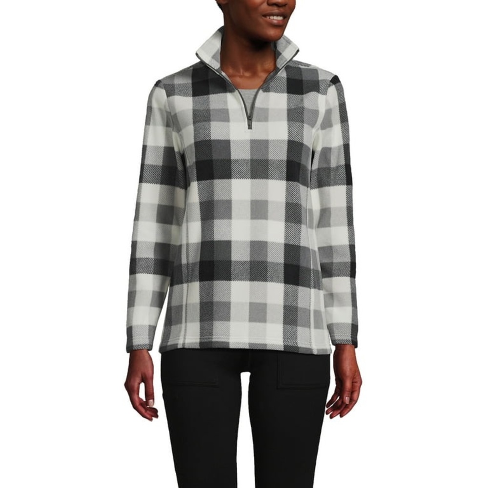 🌸 3 for 25 Lands’ End Womens Quarter Zip Pullover - Gray and White Plaid